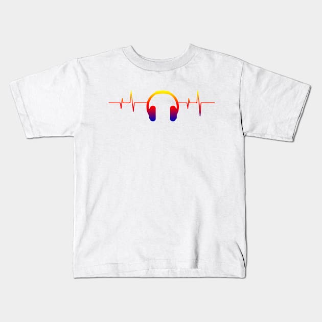 Rainbow Headphones Heartbeat Kids T-Shirt by Scar